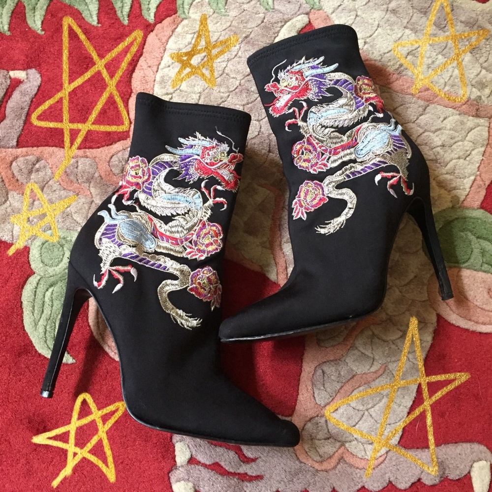 Steve Madden Dragon Black Ankle Sock Heel Boot